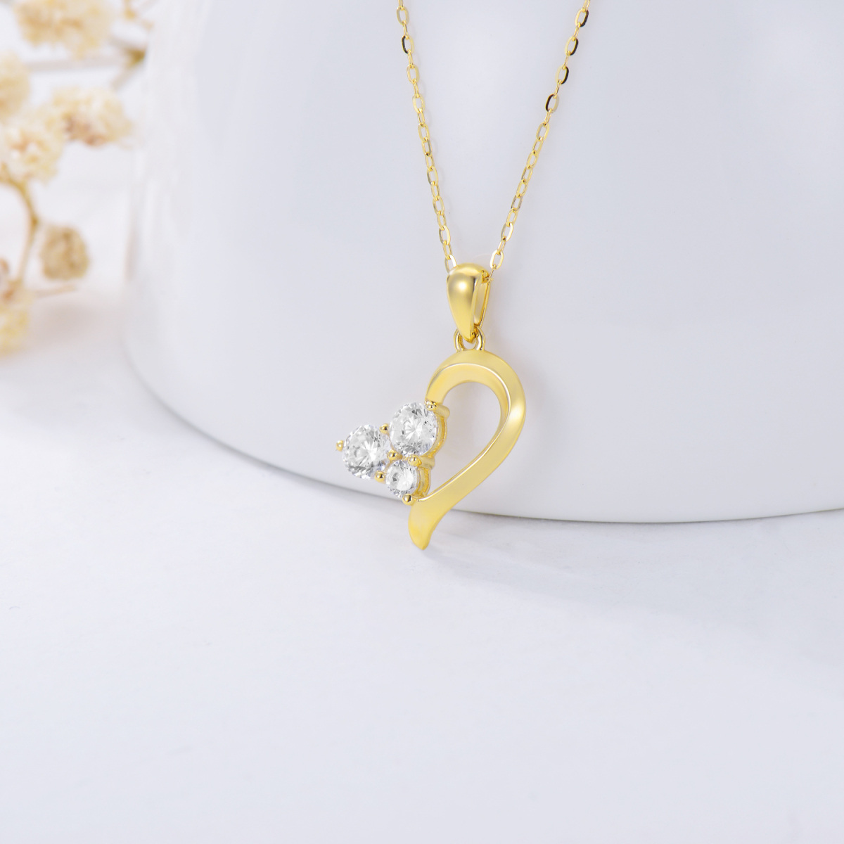 9K Gold Cubic Zirconia Heart Pendant Necklace-3