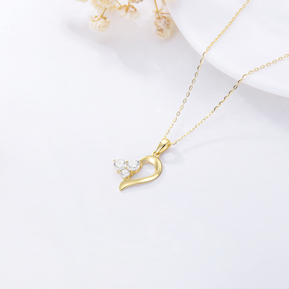 9K Gold Cubic Zirconia Heart Pendant Necklace-4