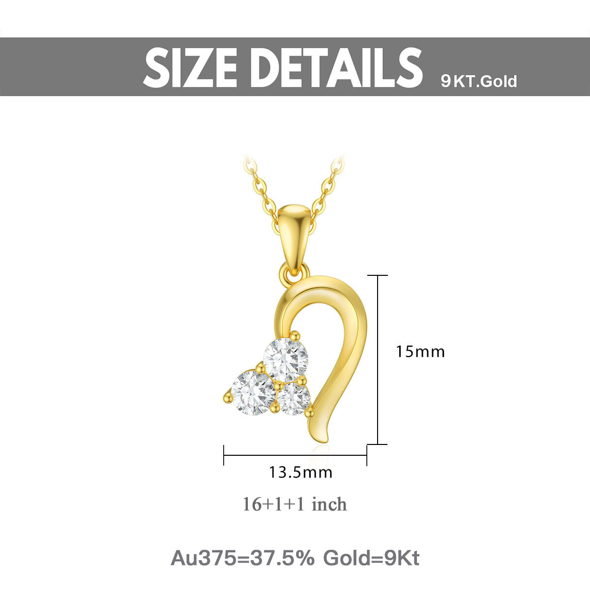 9K Gold Cubic Zirconia Heart Pendant Necklace-5