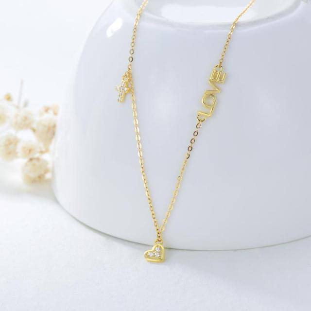 9K Gold Heart Pendant Necklace-3