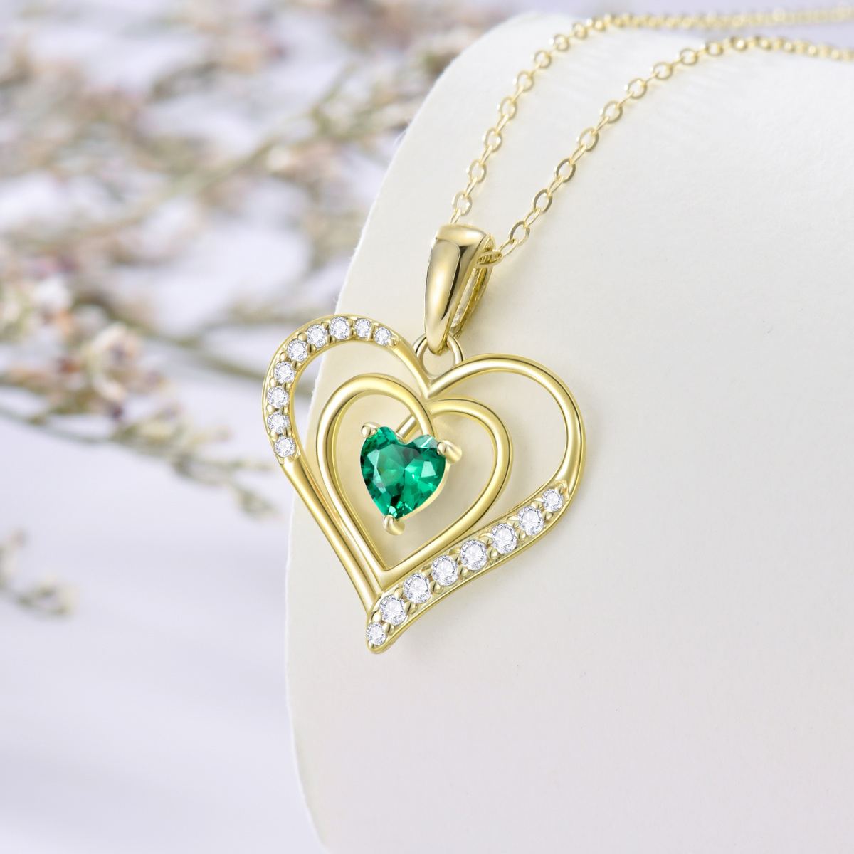 9K Gold Cubic Zirconia Heart Pendant Necklace-3