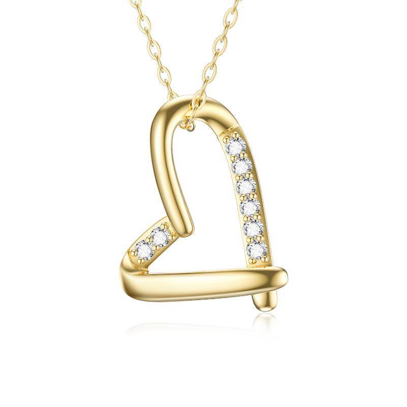 9K Gold Cubic Zirconia Heart Pendant Necklace-1