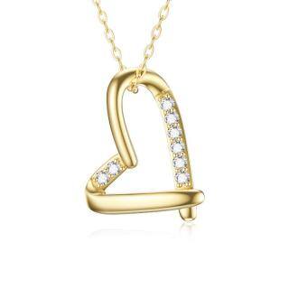 9K Gold Cubic Zirconia Heart Pendant Necklace-4