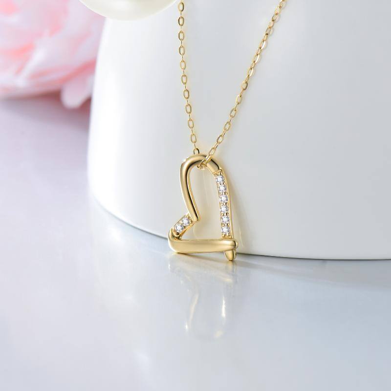 9K Gold Cubic Zirconia Heart Pendant Necklace-3