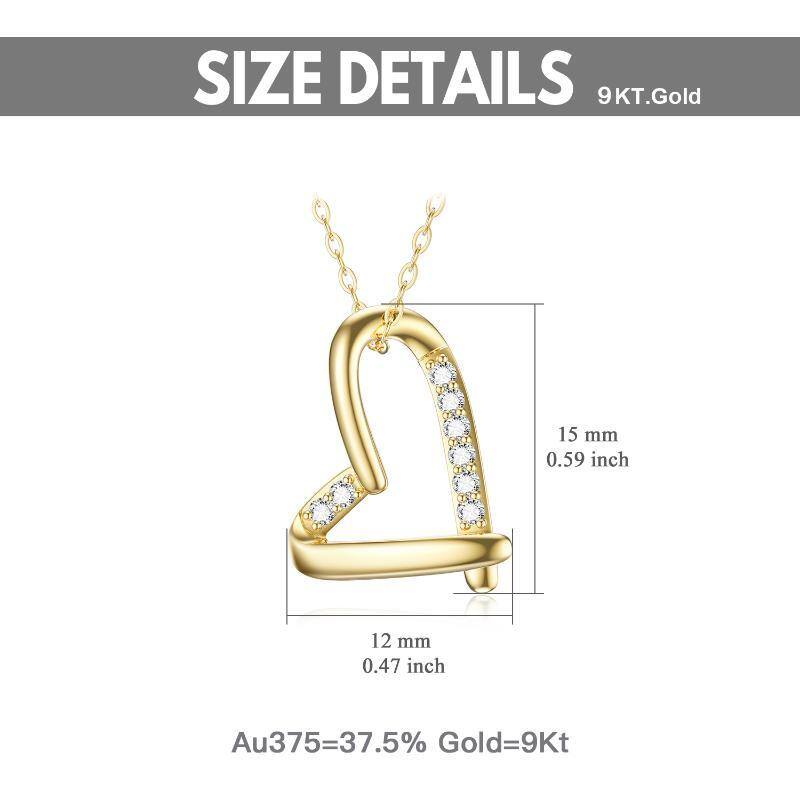 9K Gold Cubic Zirconia Heart Pendant Necklace-5