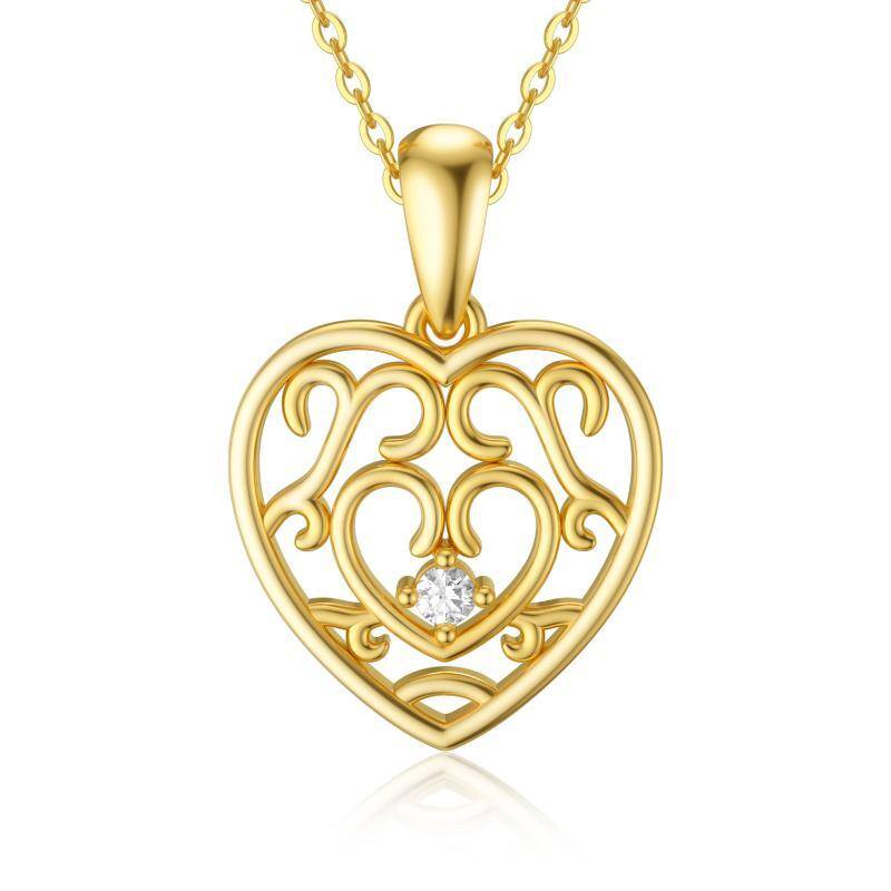 Collier pendentif coeur en or 9K à zircon cubique-1