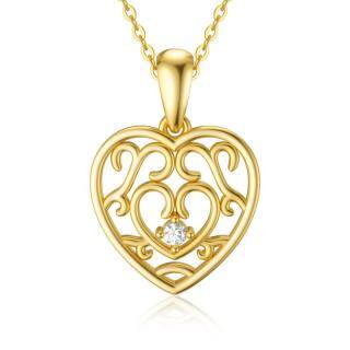 9K Gold Cubic Zirconia Heart Pendant Necklace-3