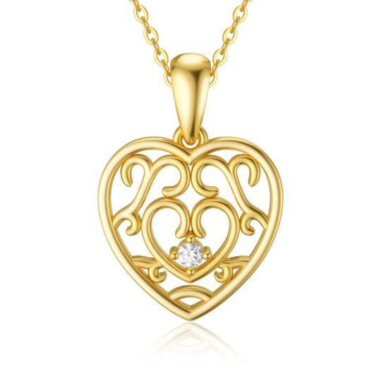 Collier pendentif coeur en or 9K à zircon cubique