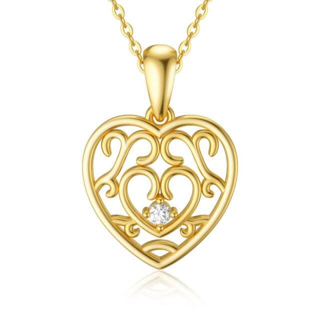 9K Gold Cubic Zirconia Heart Pendant Necklace-4