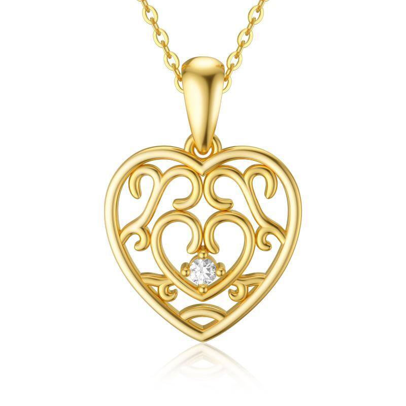 9K Gold Cubic Zirconia Heart Pendant Necklace-20