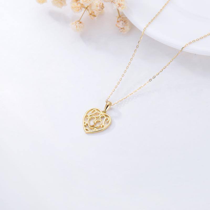 9K Gold Cubic Zirconia Heart Pendant Necklace-4