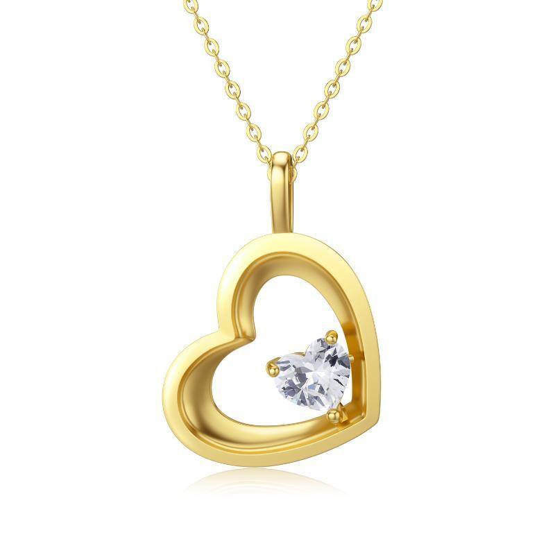 9K Gold Cubic Zirconia Heart Pendant Necklace-13