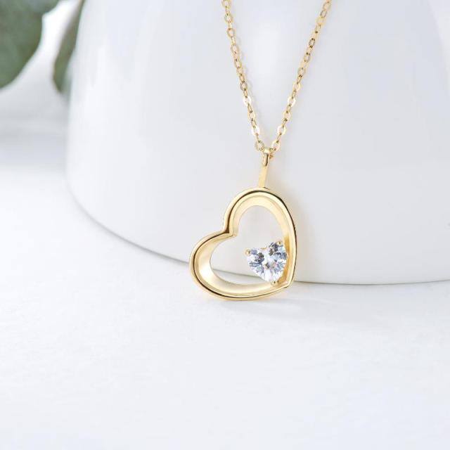 9K Gold Cubic Zirconia Heart Pendant Necklace-3