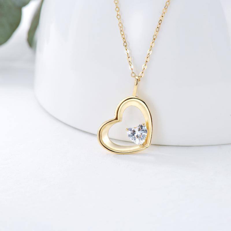 9K White Gold Cubic Zirconia Heart Pendant Necklace-3