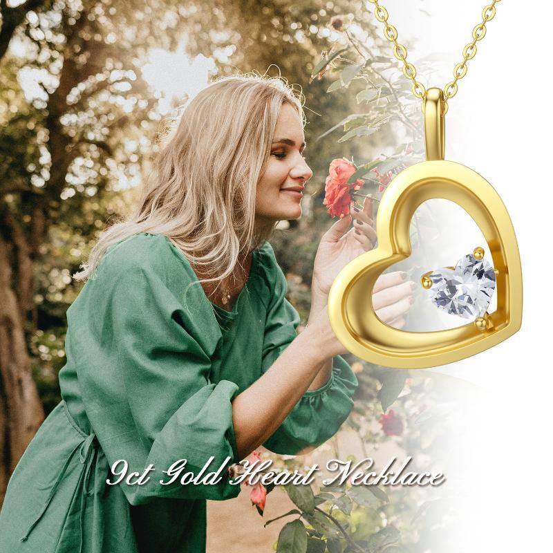 9K White Gold Cubic Zirconia Heart Pendant Necklace-4