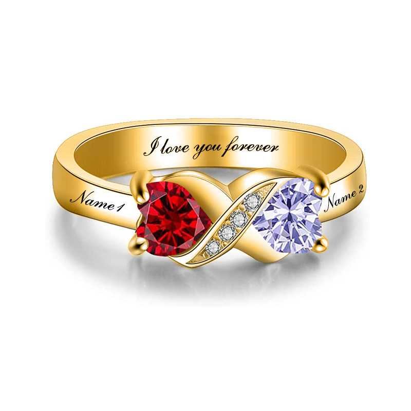 9K Gold Heart Cubic Zirconia Personalized Birthstone Engraving Ring-1