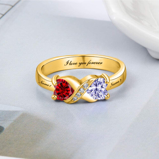 9K Gold Heart Cubic Zirconia Personalized Birthstone Engraving Ring-3