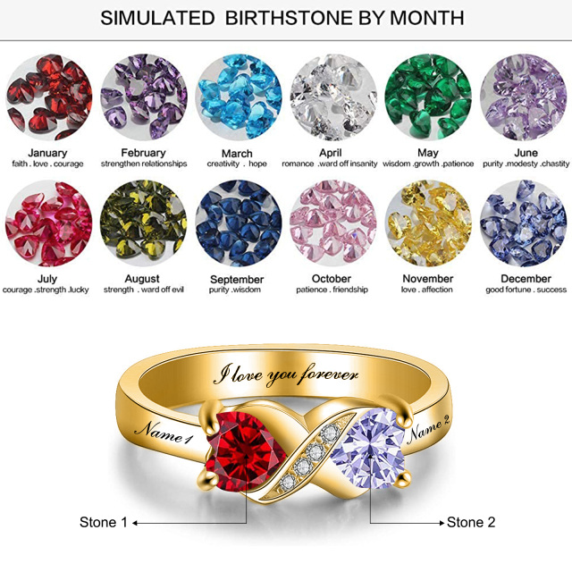 9K Gold Heart Cubic Zirconia Personalized Birthstone Engraving Ring-5