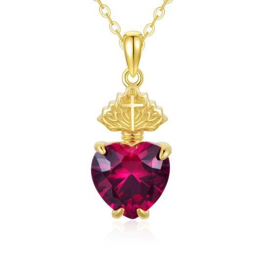 Collier croix en or 9K avec pendentif en forme de coeur en zircon cubique