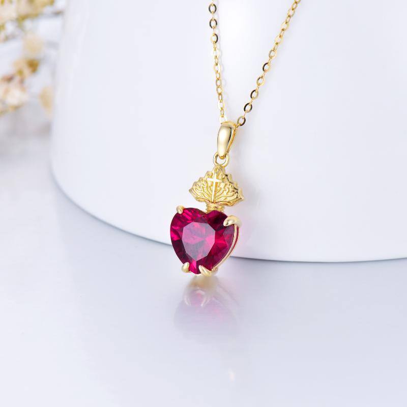 9K Gold Heart Shaped Cubic Zirconia Cross Pendant Necklace-3