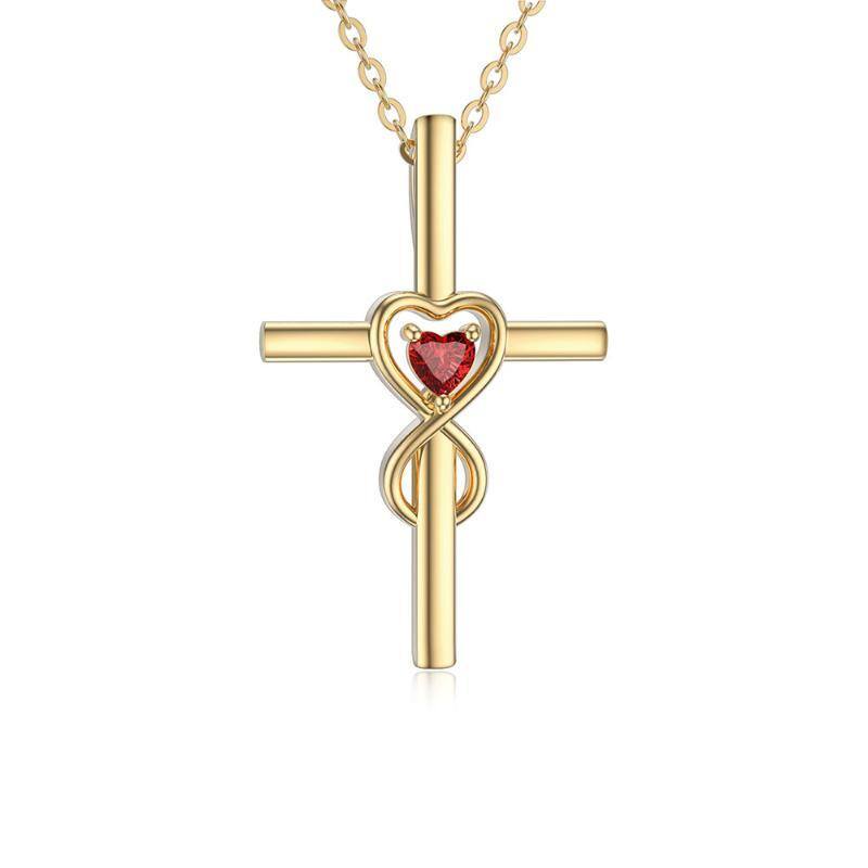 9K Gold Heart Cubic Zirconia Cross & Interlocking Hearts Pendant Necklace For Women-1