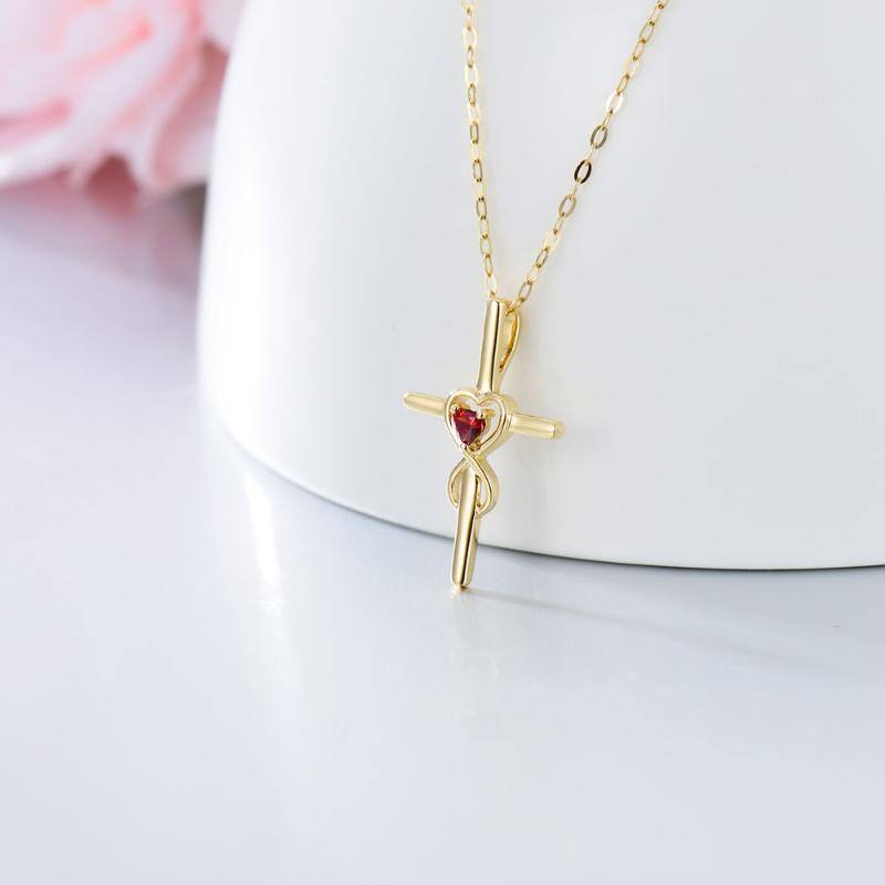 9K Gold Heart Cubic Zirconia Cross & Interlocking Hearts Pendant Necklace For Women-3