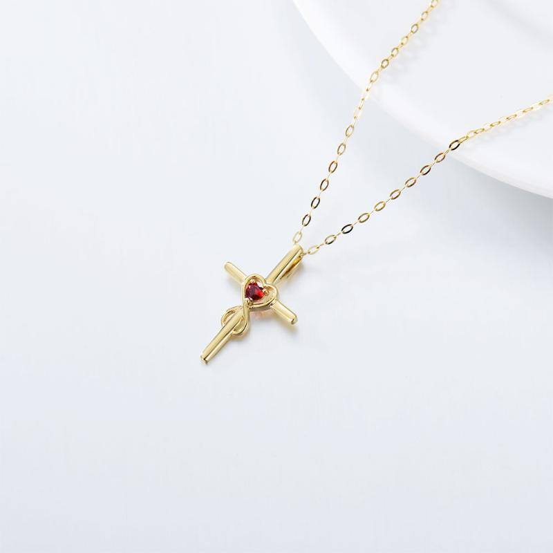 9K Gold Heart Cubic Zirconia Cross & Interlocking Hearts Pendant Necklace For Women-4