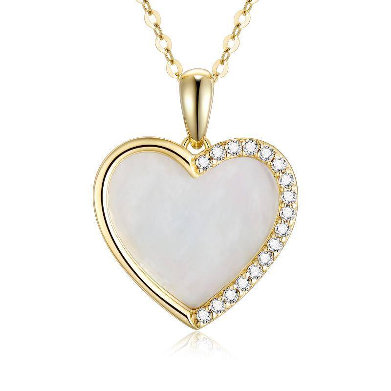 9K Gold Heart Mother Of Pearl Heart Pendant Necklace For Women Best Friends-1