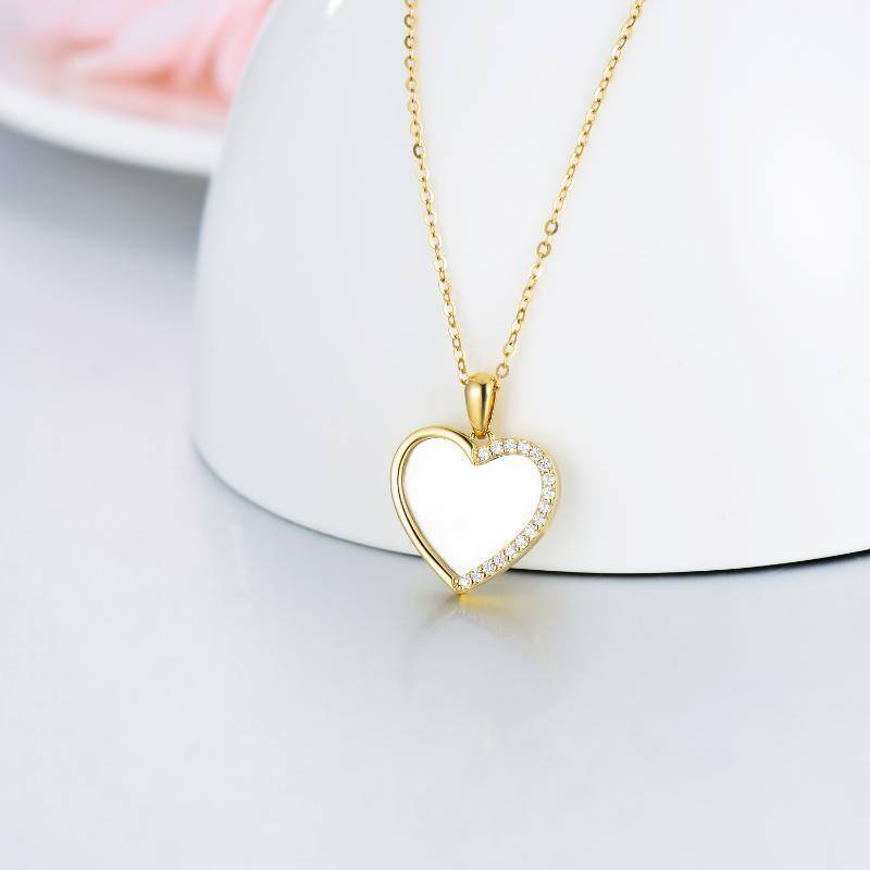 9K Gold Heart Mother Of Pearl Heart Pendant Necklace For Women Best Friends-3