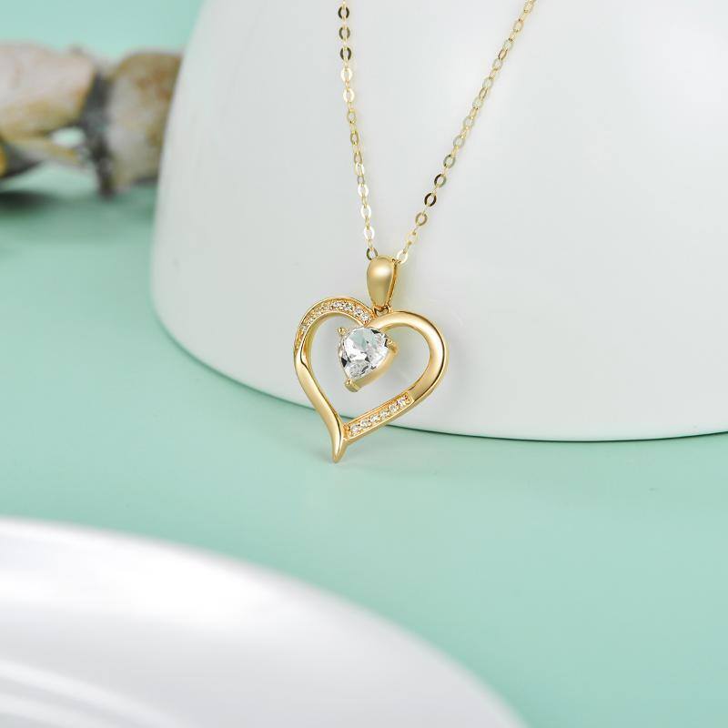 9K Gold Heart Shaped Cubic Zirconia Heart Pendant Necklace-4