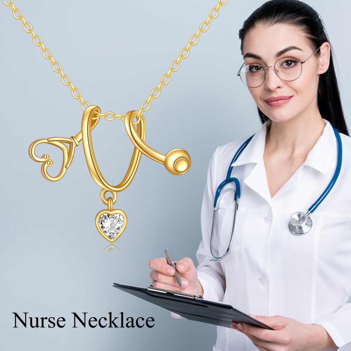 Collana con ciondolo a forma di cuore e zircone in oro 9K-6