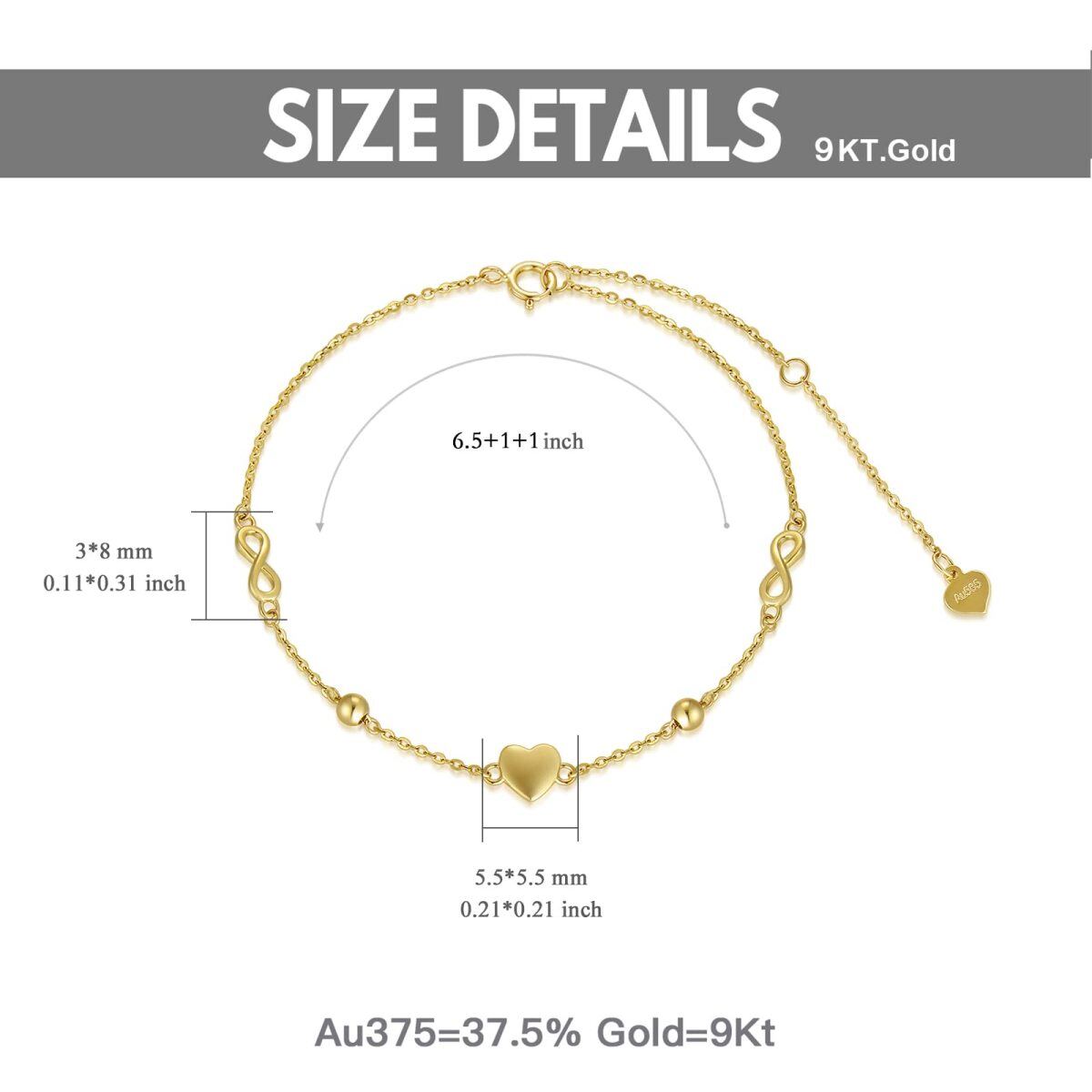 9K Gold Infinite Symbol Charm Bracelet-6