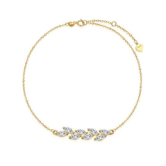 9K Gold Cubic Zirconia Leaves Charm Bracelet