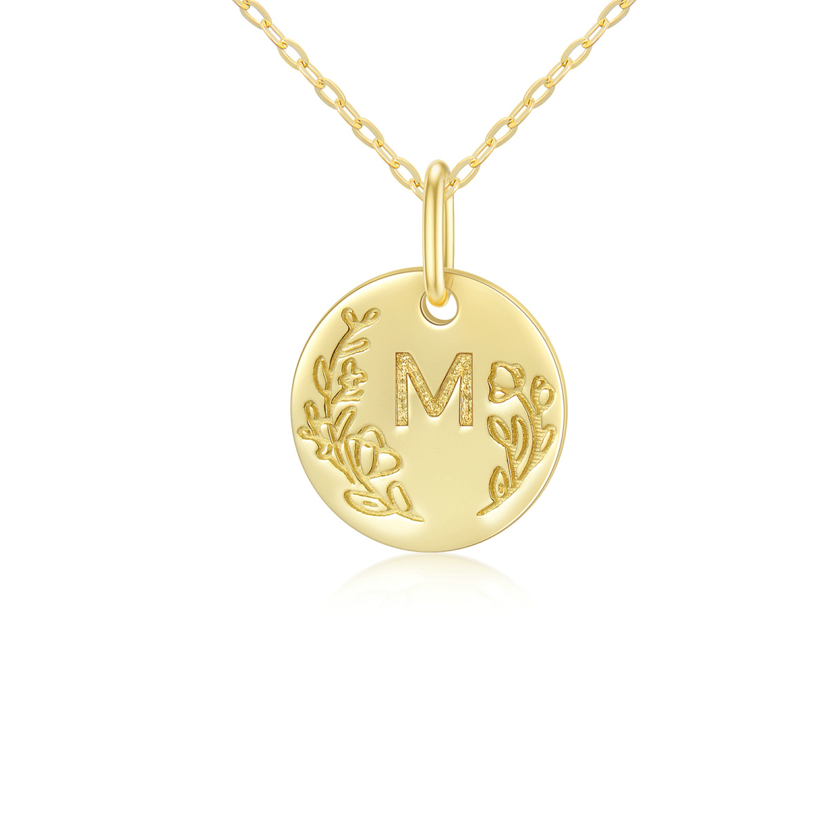 9K Gold Letter Coin Pendant Necklace-1