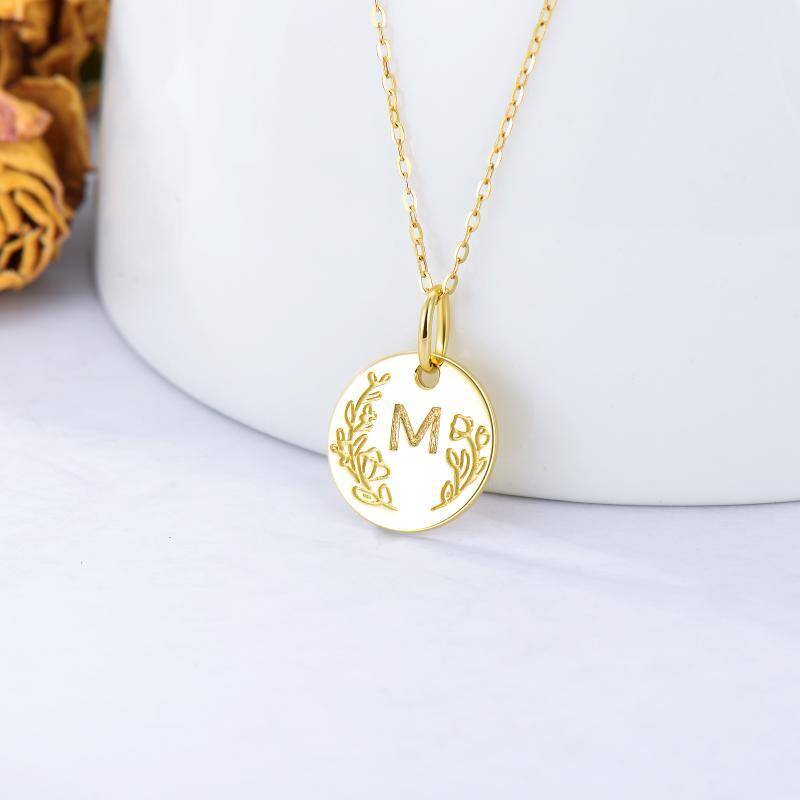 9K Gold Letter Coin Pendant Necklace-3