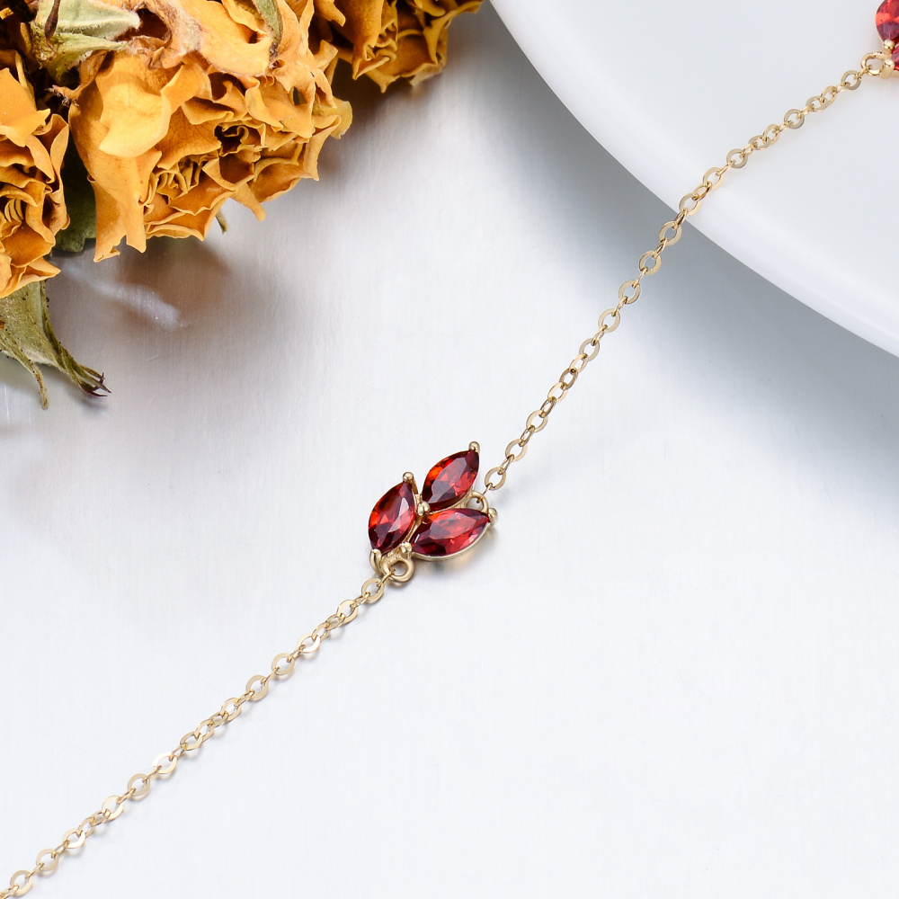 Pulseira de berloques em folha de bordo com zircónias cúbicas em formato de marquise em ouro 9K-3
