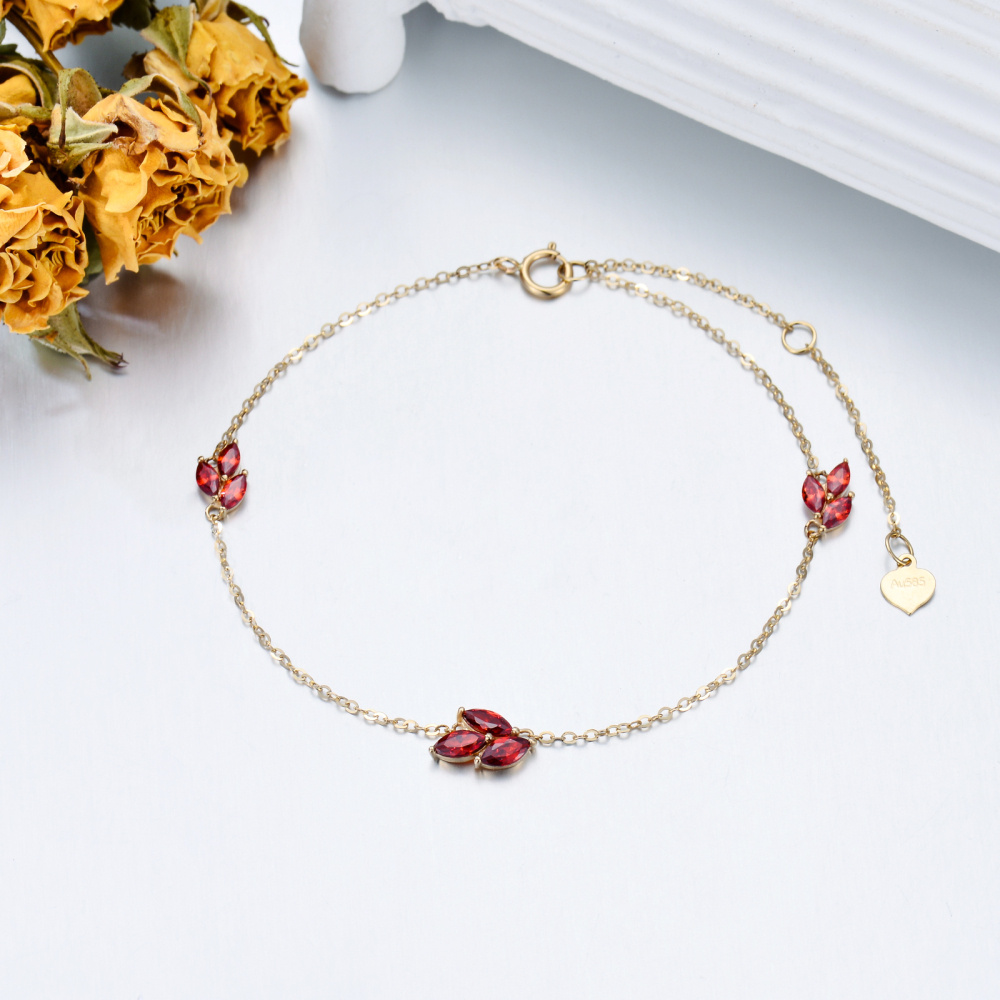 Pulseira de berloques em folha de bordo com zircónias cúbicas em formato de marquise em ouro 9K-4