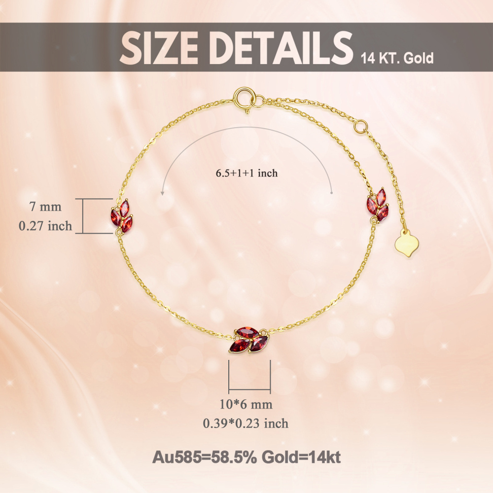 Pulseira de berloques em folha de bordo com zircónias cúbicas em formato de marquise em ouro 9K-5