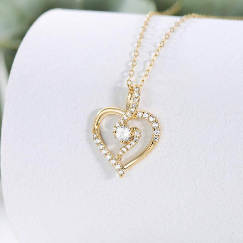 9K White Gold Moissanite Heart Pendant Necklace-3
