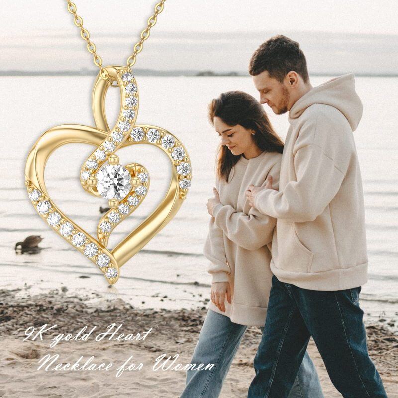 9K White Gold Moissanite Heart Pendant Necklace-5