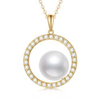 9K Gold Moissanite & Pearl Circle Pendant Necklace-53