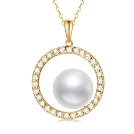 9K Gold Moissanite & Pearl Circle Pendant Necklace