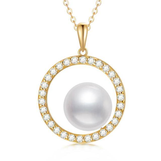 9K Gold Moissanite & Pearl Circle Pendant Necklace-5