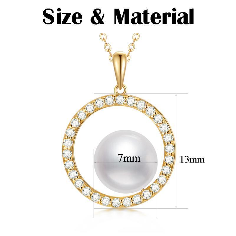 Collana con ciondolo a cerchio in oro 9K con moissanite e perle-3