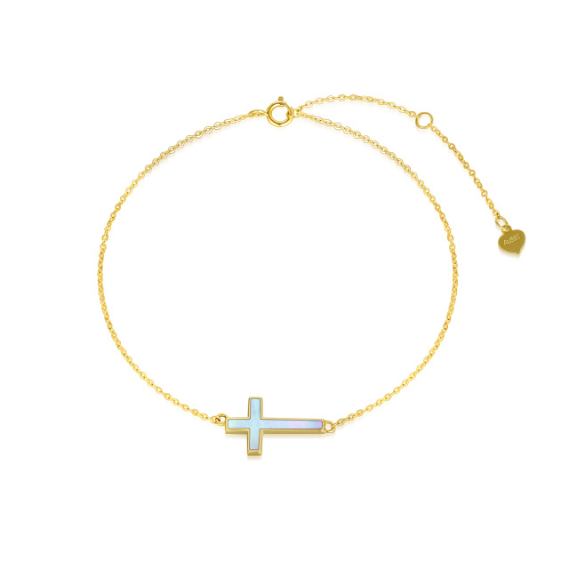 Pulsera con colgante de cruz de piedra lunar en oro de 9 quilates