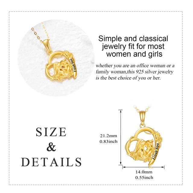 9K Gold Mother & Daughter Heart Pendant Necklace with Engraved Word-5