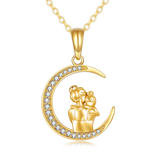 9K Gold Cubic Zirconia Mother & Daughter Moon Pendant Necklace-13