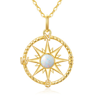 9K Gold Opal Compass & Sun Pendant Necklace-36