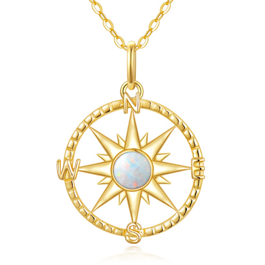 Collier pendentif boussole et soleil en or 9K et opale