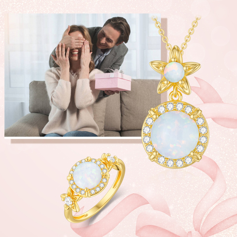 Bague de fiançailles couple en or 9K avec opale-3